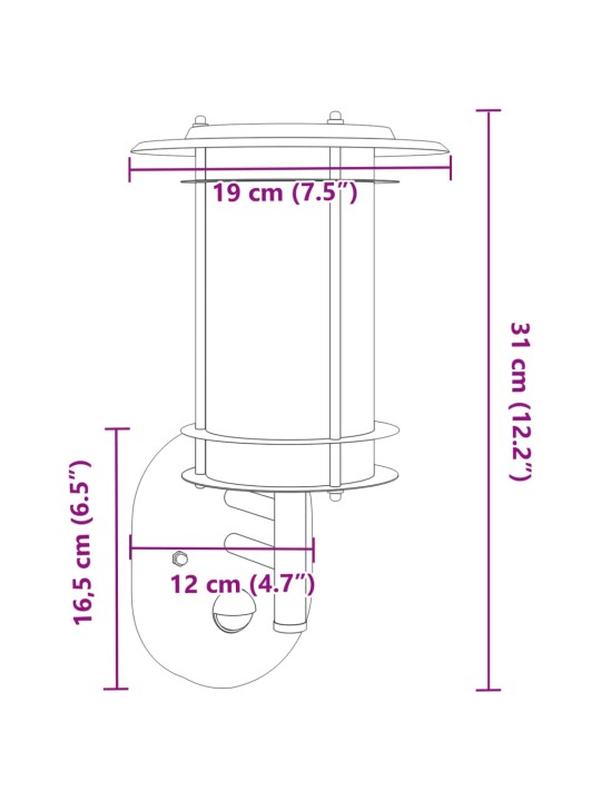 Ulkoseinävalo sensorilla hopea ruostumaton teräs