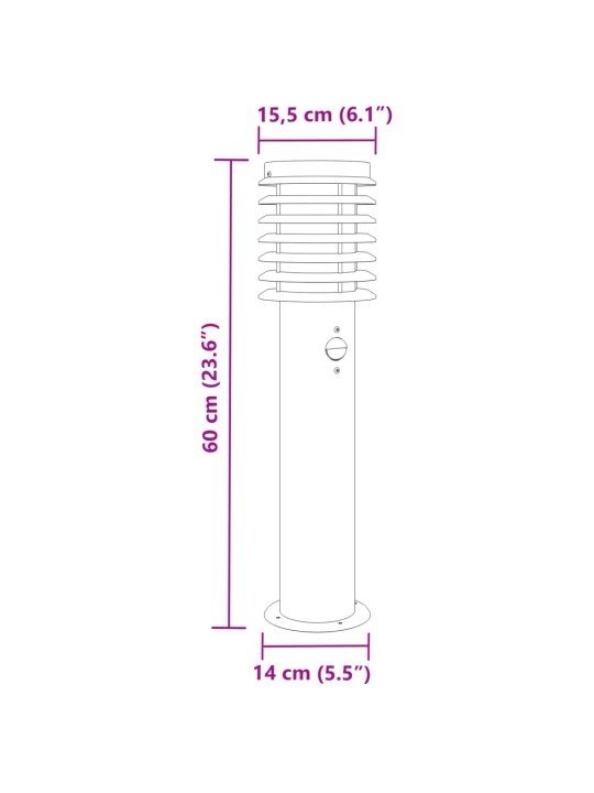 Pylväsvalaisimet 3 kpl liiketunnistimella hopea 60 cm teräs