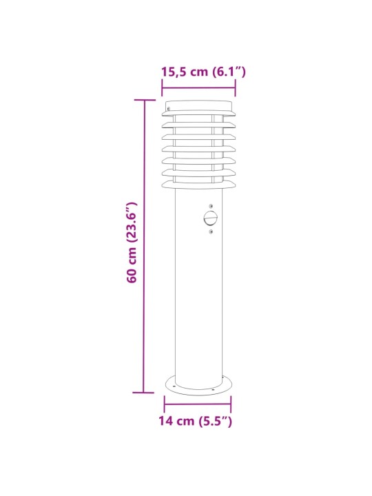 Pylväsvalaisin liiketunnistimella musta 60 cm ruostumaton teräs