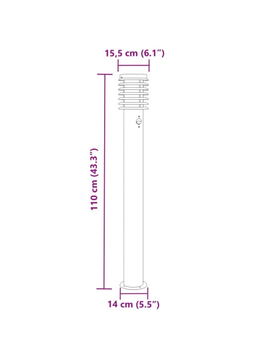 Pylväsvalaisimet liiketunnistimella 3 kpl musta 110 cm teräs