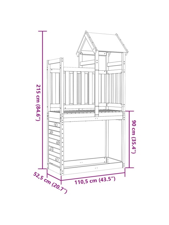 Leikkitorni kiipeilyseinällä 110,5x52,5x215 cm kyllästetty puu
