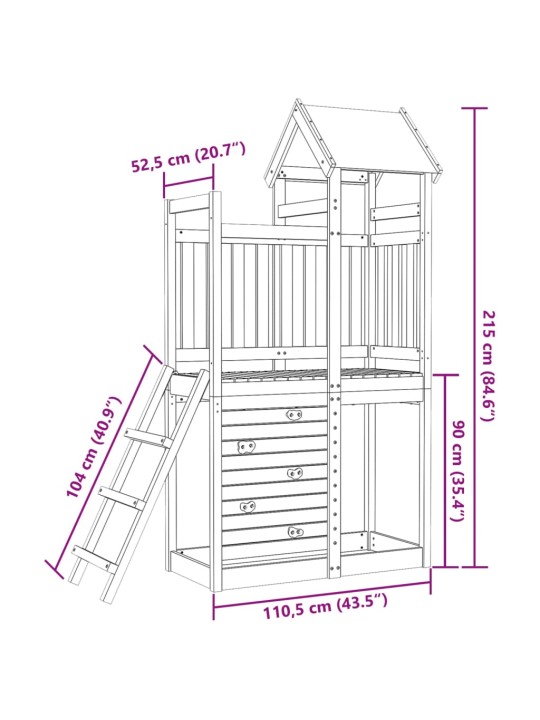 Leikkitorni kiipeilyseinällä 110,5x52,5x215 cm kyllästetty puu