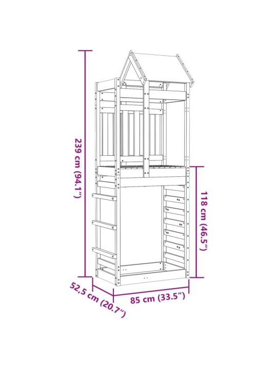Leikkitorni kiipeilyseinällä 85x52,5x239 cm kyllästetty puu