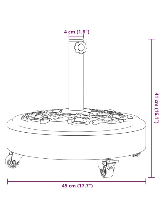 Aurinkovarjon jalusta pyörillä ø38/48 mm tangolle 27 kg pyöreä
