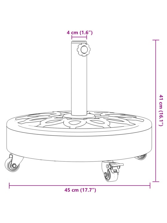 Aurinkovarjon jalusta pyörillä ø38/48 mm tangolle 27 kg pyöreä