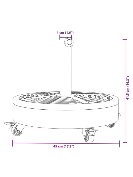 Aurinkovarjon jalusta pyörillä ø38/48 mm tangolle 27 kg pyöreä