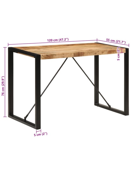 Ruokapöytä 120x55x76 cm täysi karkea mangopuu