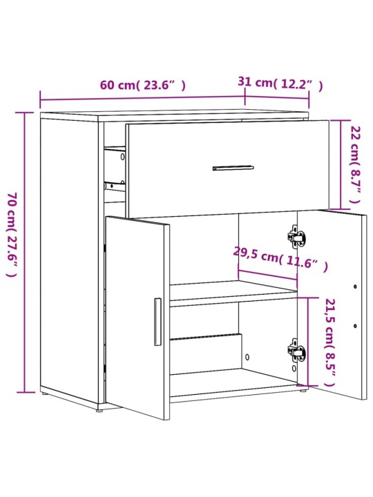 Senkit 2 kpl harmaa Sonoma 60x31x70 cm tekninen puu