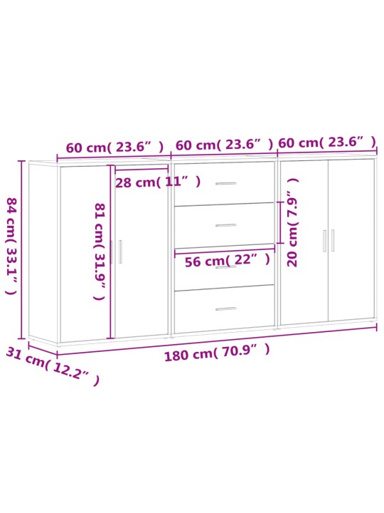 Senkit 3 kpl musta 60x31x84 cm tekninen puu