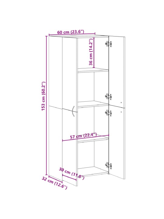 Arkistokaappi betoninharmaa 60x32x153 cm tekninen puu