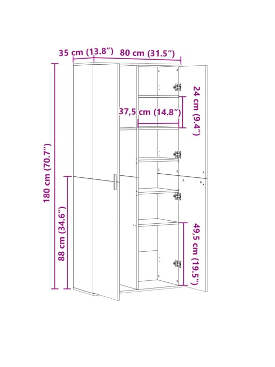 Kaappi musta 80x35x180 cm tekninen puu