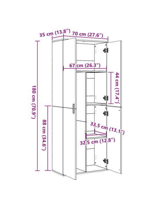 Kaappi ruskea tammi 70x35x180 cm tekninen puu