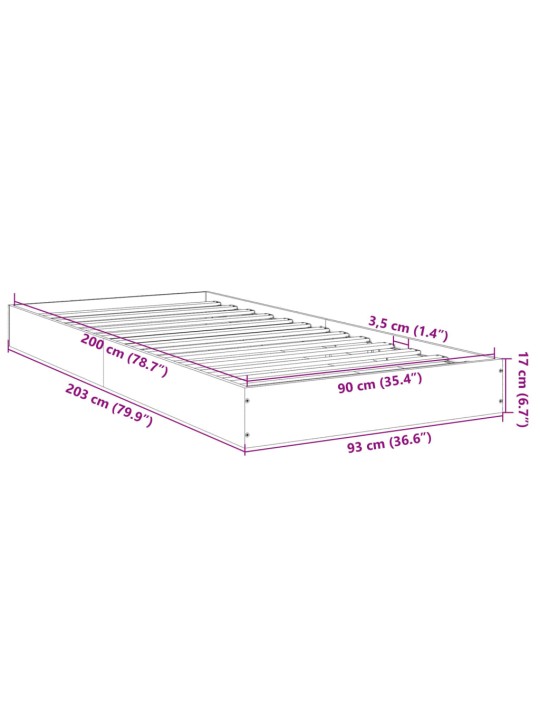 Sängynrunko betoninharmaa 90x200 cm tekninen puu