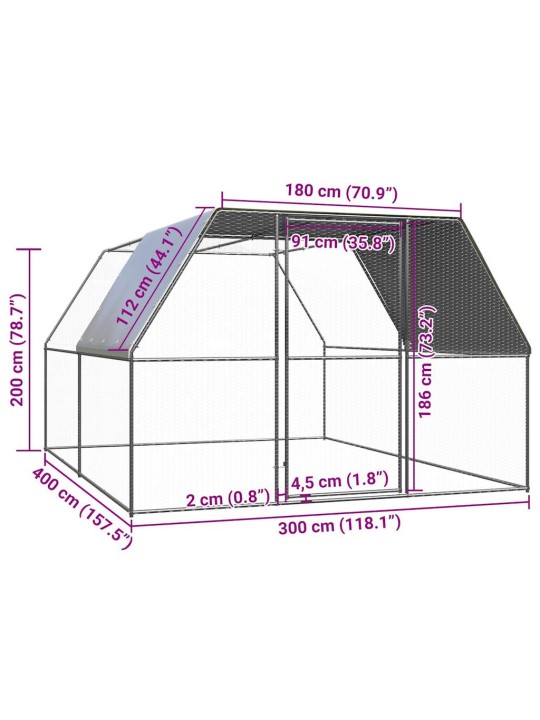 Kanahäkki 3x4x2 m galvanoitu teräs