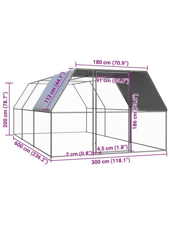 Kanahäkki 3x6x2 m galvanoitu teräs