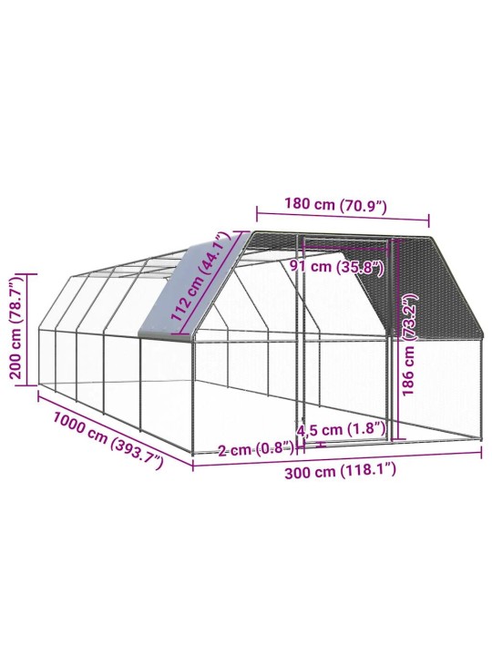 Kanahäkki 3x10x2 m galvanoitu teräs