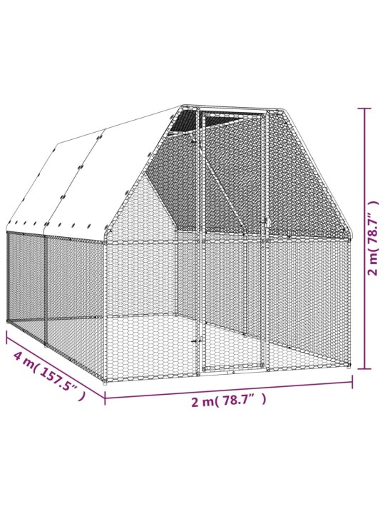 Kanahäkki 2x4x2 m galvanoitu teräs