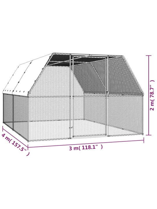 Kanahäkki 3x4x2 m galvanoitu teräs