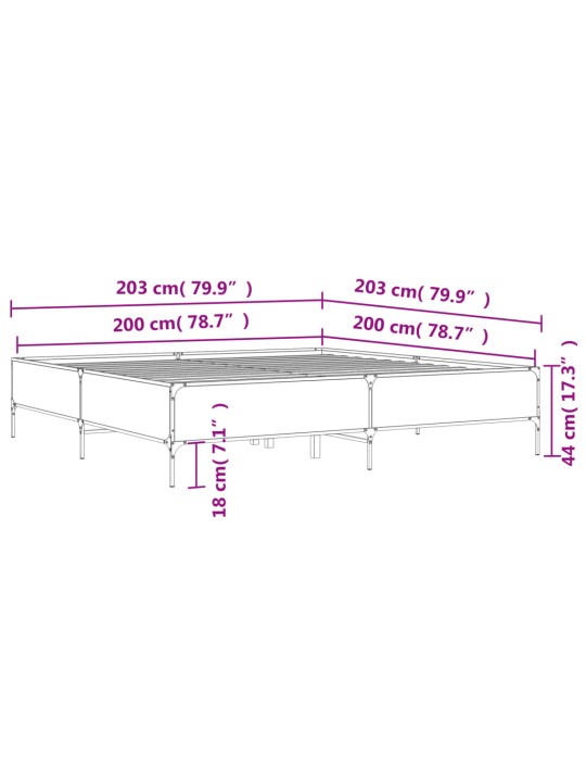 Sängynrunko musta 200x200 cm tekninen puu ja metalli