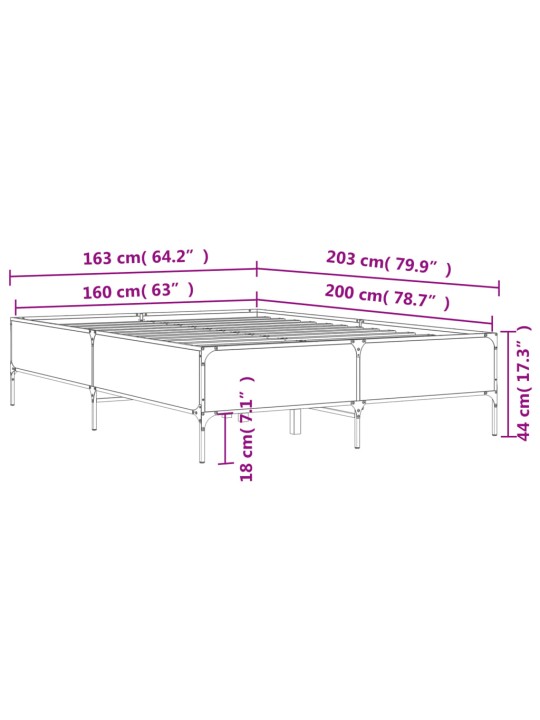 Sängynrunko harmaa Sonoma 160x200 cm tekninen puu ja metalli