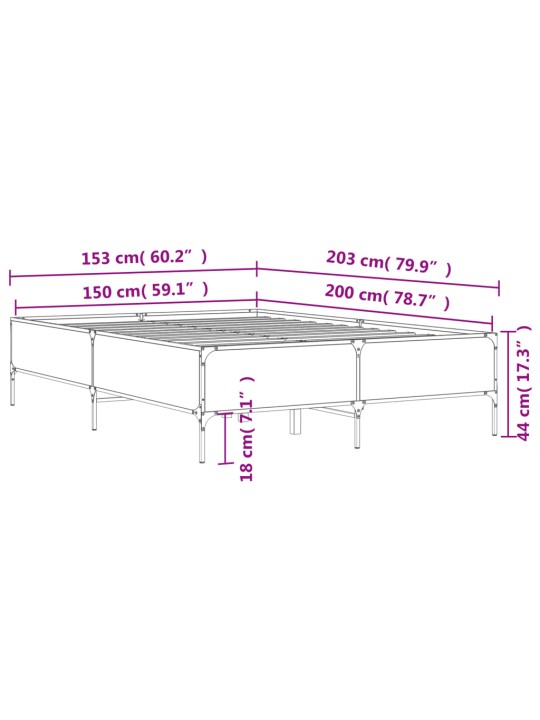 Sängynrunko musta 150x200 cm tekninen puu ja metalli