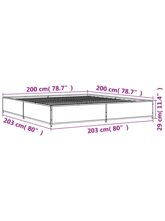 Sängynrunko musta 200x200 cm tekninen puu ja metalli