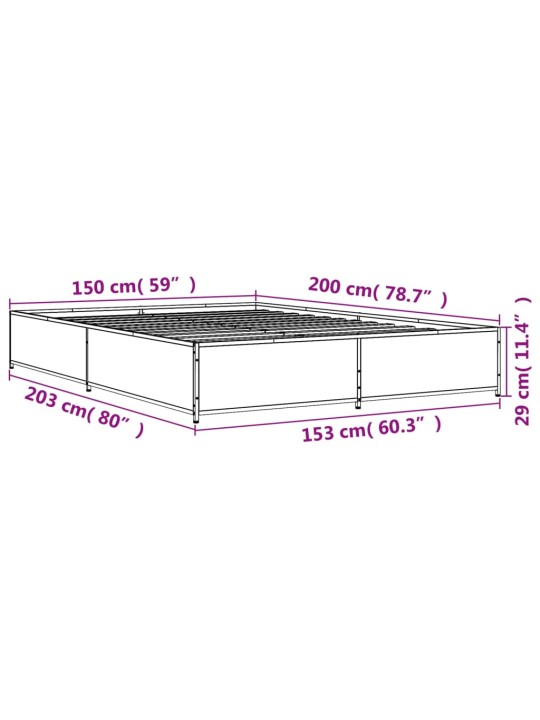 Sängynrunko musta 150x200 cm tekninen puu ja metalli