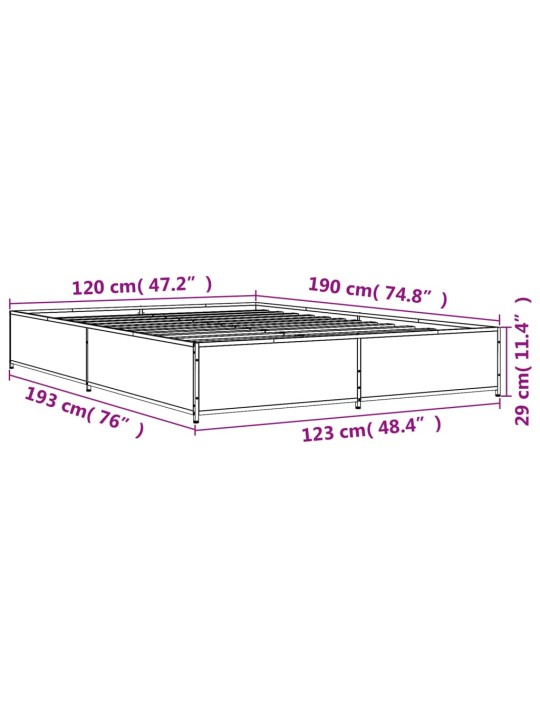 Sängynrunko ruskea tammi 120x190 cm tekninen puu ja metalli