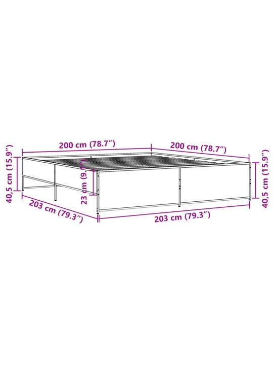 Sängynrunko musta 200x200 cm tekninen puu ja metalli