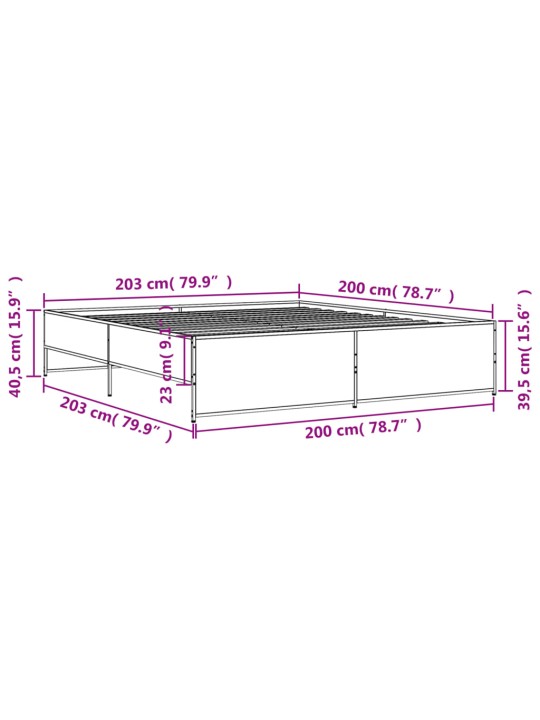 Sängynrunko savutammi 200x200 cm tekninen puu ja metalli