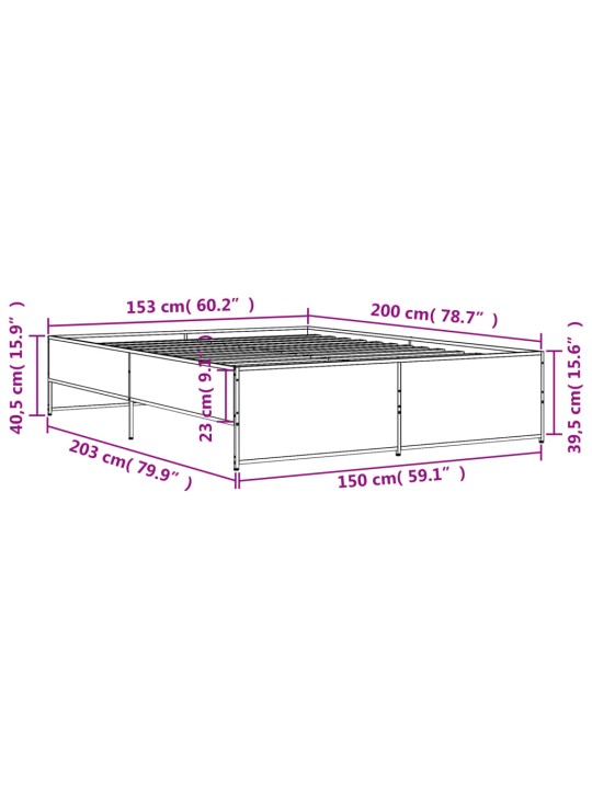 Sängynrunko musta 150x200 cm tekninen puu ja metalli