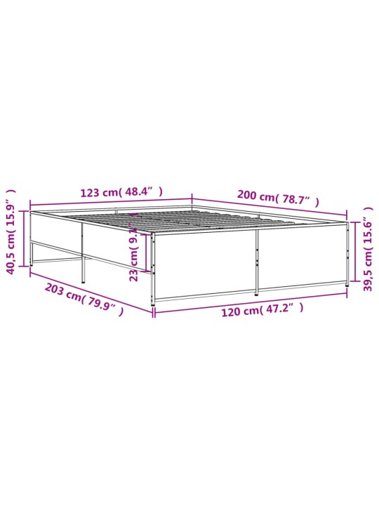 Sängynrunko musta 120x200 cm tekninen puu ja metalli