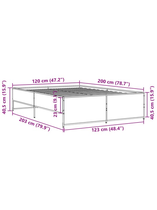 Sängynrunko savutammi 120x200 cm tekninen puu ja metalli