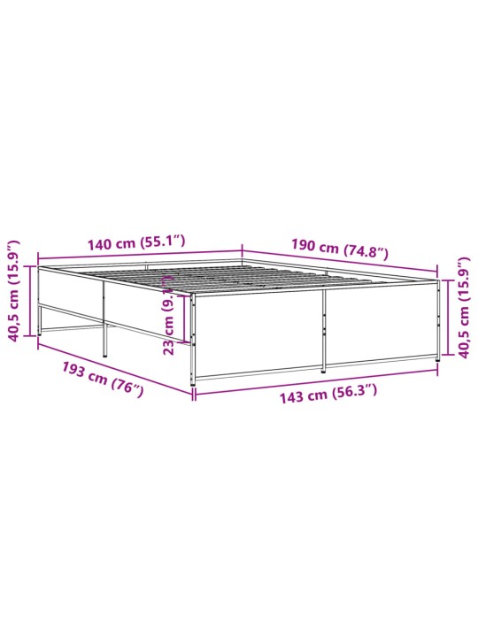 Sängynrunko savutammi 140x190 cm tekninen puu ja metalli