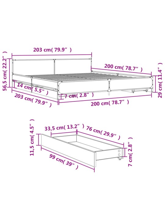 Sängynrunko laatikoilla musta 200x200 cm tekninen puu