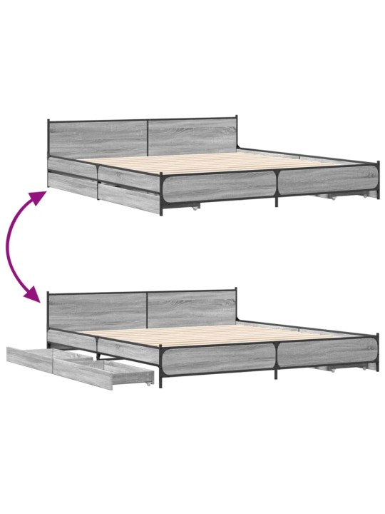Sängynrunko laatikoilla harmaa Sonoma 200x200 cm tekninen puu