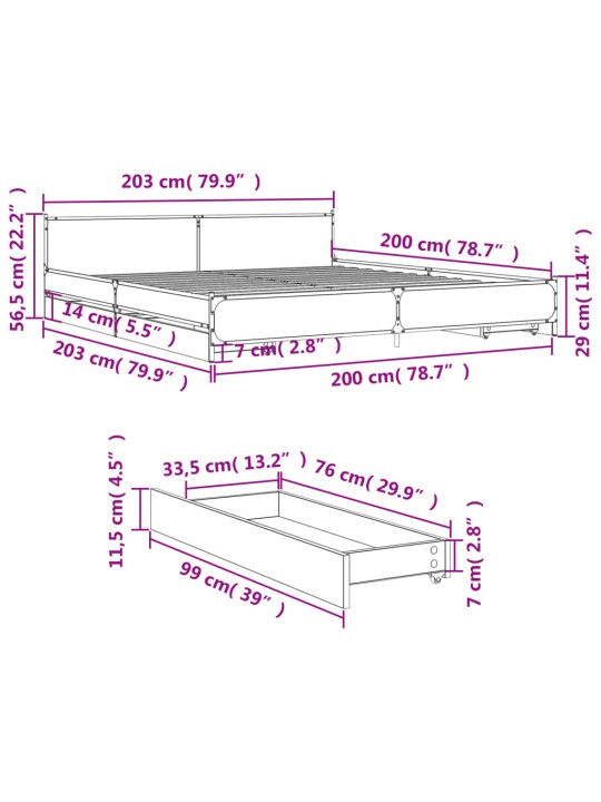 Sängynrunko laatikoilla ruskea tammi 200x200 cm tekninen puu