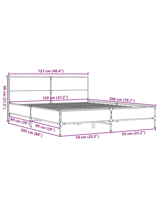 Sängynrunko musta 120x200 cm tekninen puu ja metalli