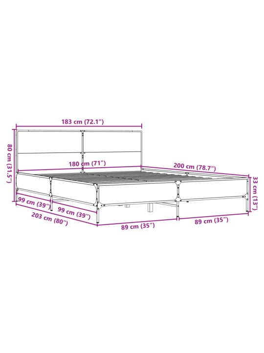 Sängynrunko Sonoma tammi 180x200 cm tekninen puu ja metalli