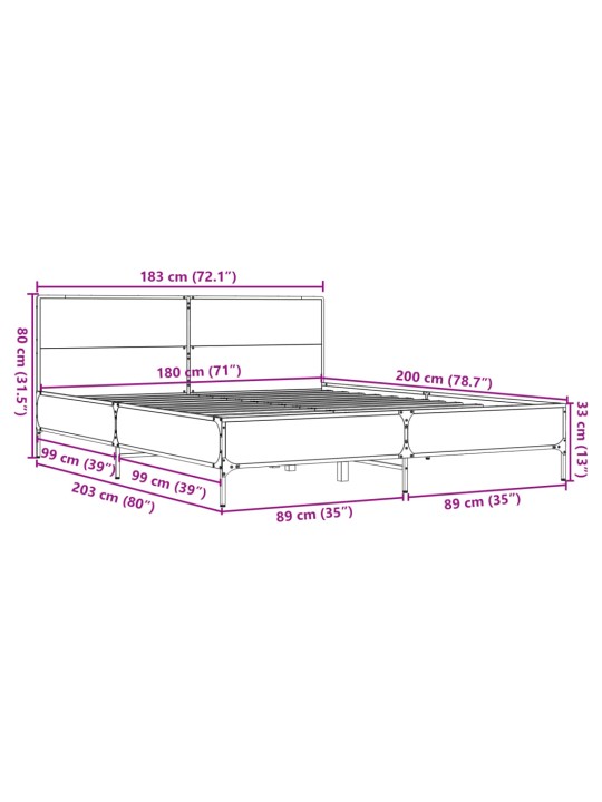 Sängynrunko harmaa Sonoma 180x200 cm tekninen puu ja metalli