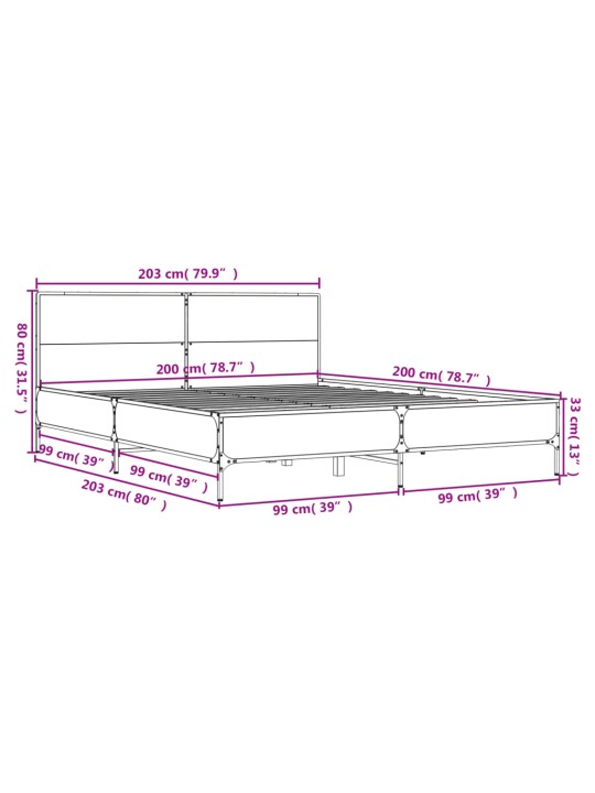 Sängynrunko musta 200x200 cm tekninen puu ja metalli