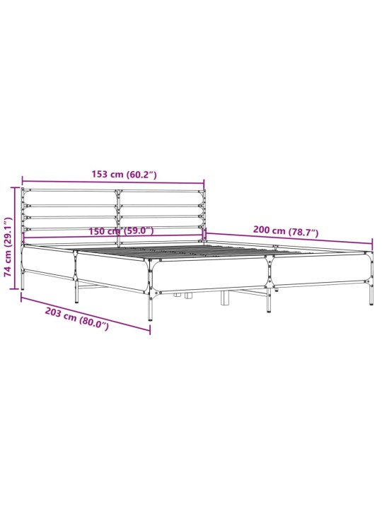 Sängynrunko harmaa Sonoma 150x200 cm tekninen puu ja metalli