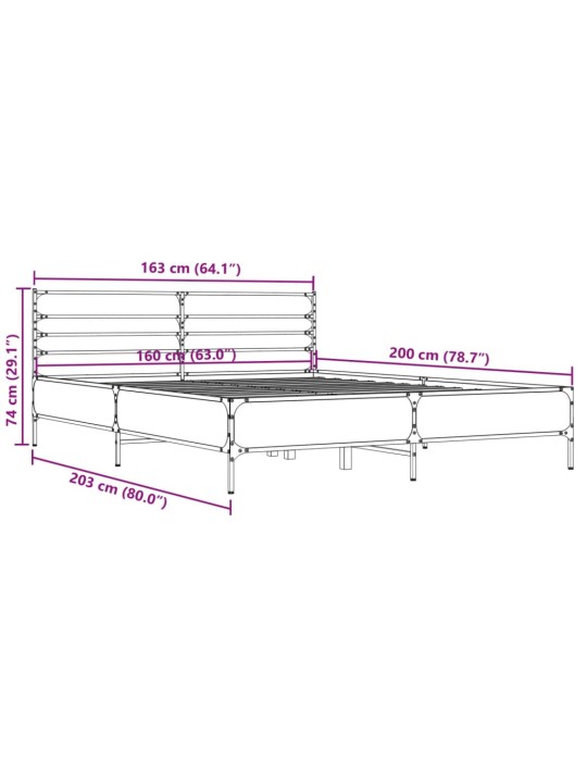 Sängynrunko harmaa Sonoma 160x200 cm tekninen puu ja metalli
