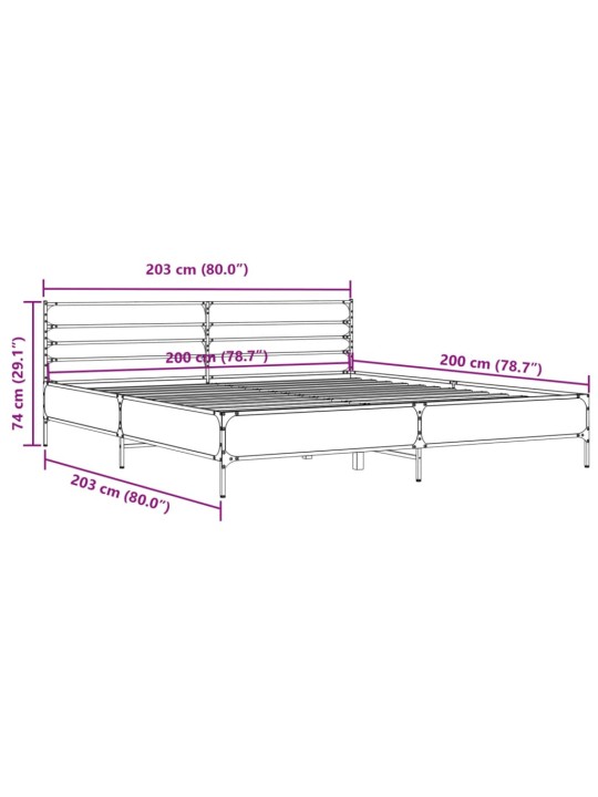 Sängynrunko musta 200x200 cm tekninen puu ja metalli