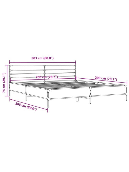 Sängynrunko ruskea tammi 200x200 cm tekninen puu ja metalli