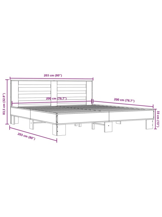 Sängynrunko musta 200x200 cm tekninen puu ja metalli