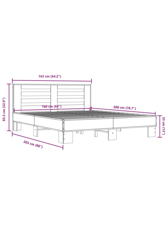 Sängynrunko harmaa Sonoma 160x200 cm tekninen puu ja metalli