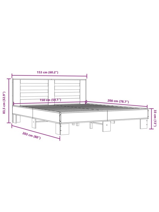 Sängynrunko harmaa Sonoma 150x200 cm tekninen puu ja metalli