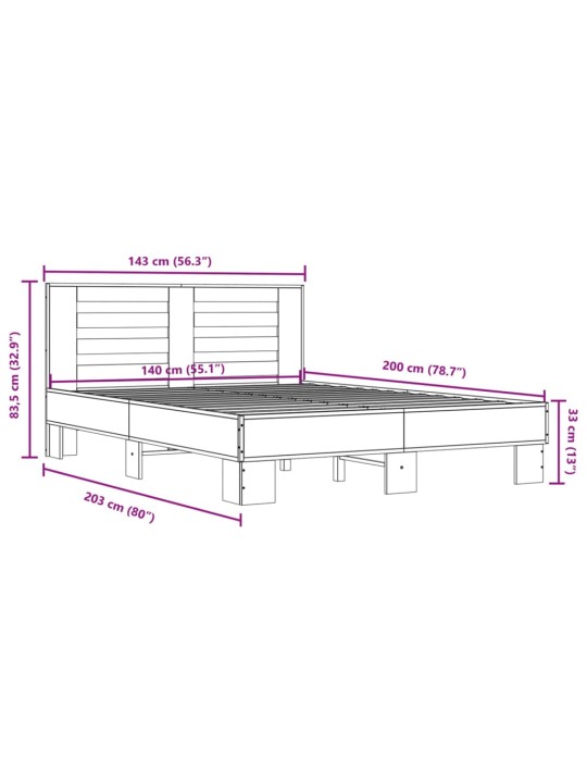 Sängynrunko Sonoma tammi 140x200 cm tekninen puu ja metalli