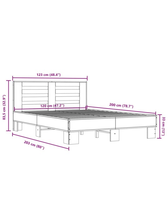 Sängynrunko harmaa Sonoma 120x200 cm tekninen puu ja metalli
